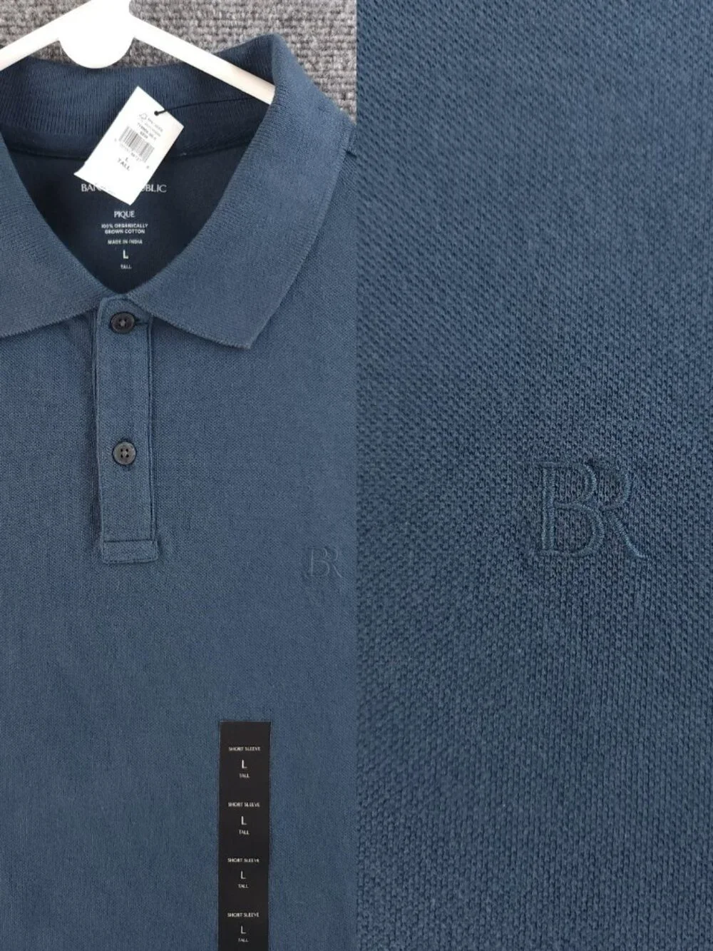 NWT Banana Republic Large Tall LT Blue Short Sleeve Pique Knit Polo Shirt Men